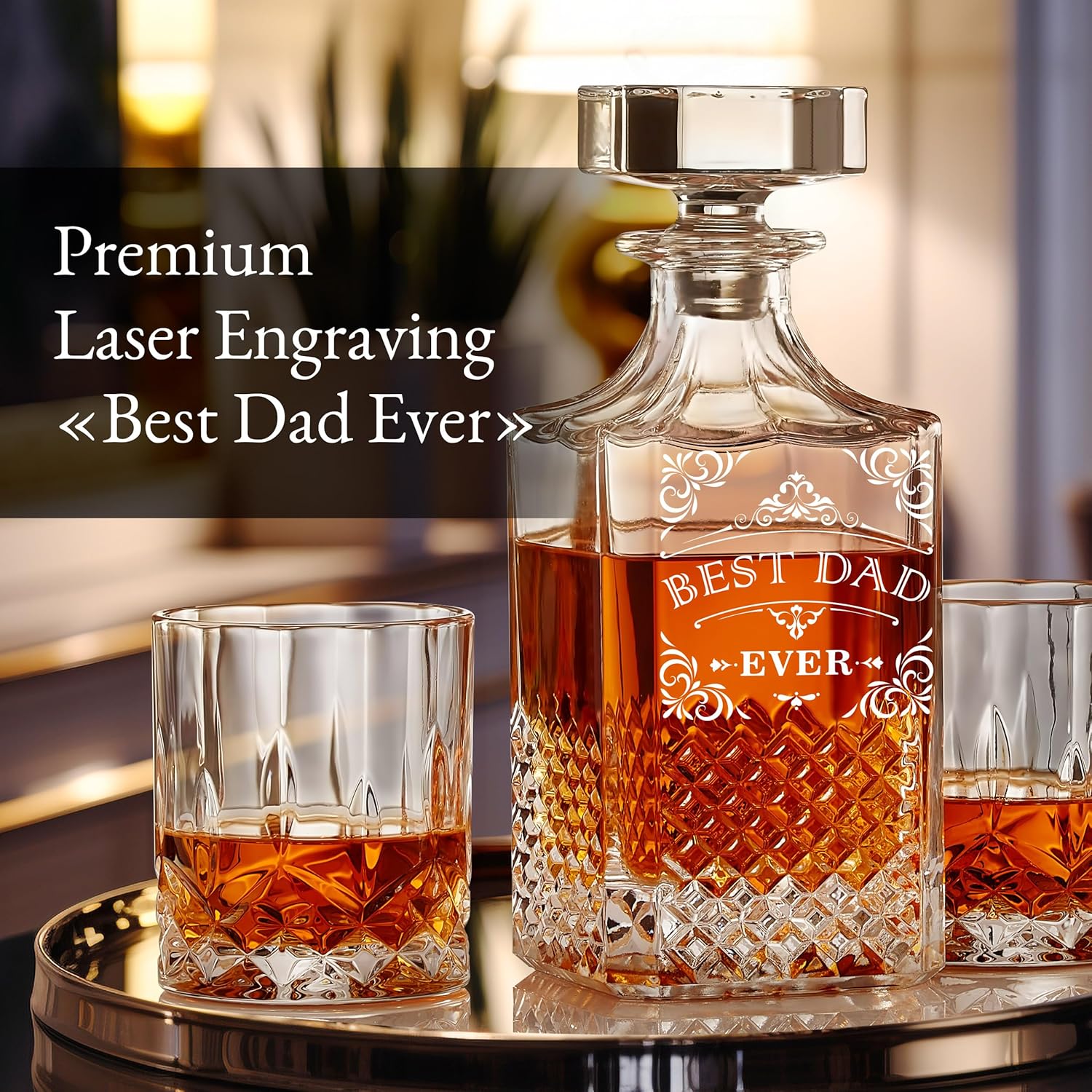 Best Dad Ever - Unique Engraved Whiskey Decanter Set