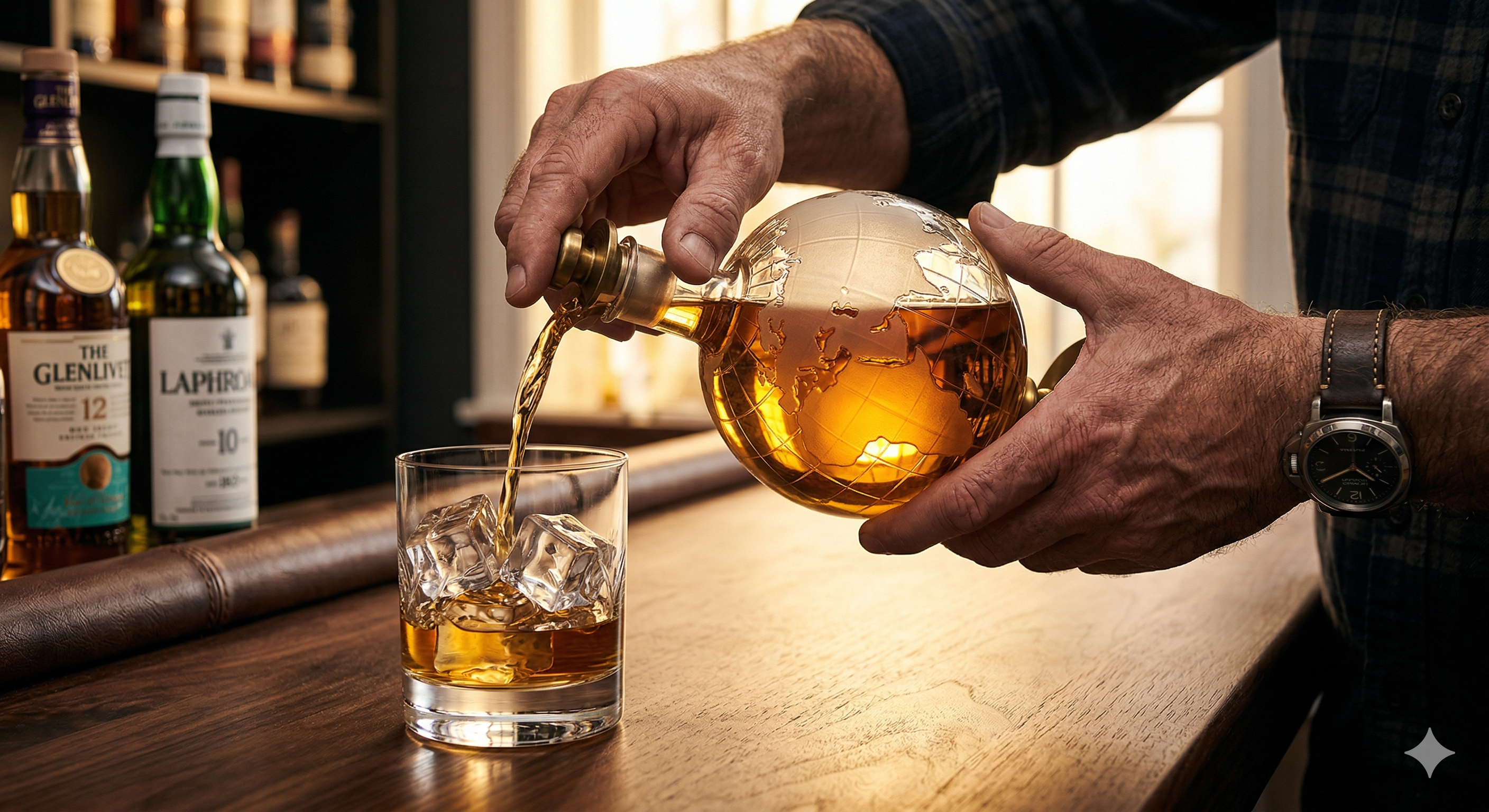 pour whiskey globe decanter technique