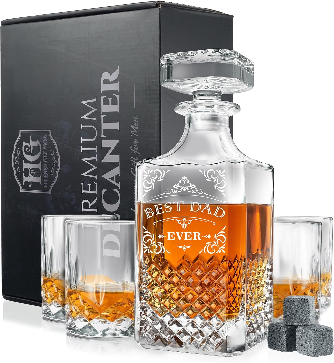 Best Dad Ever - Unique Engraved Whiskey Decanter Set