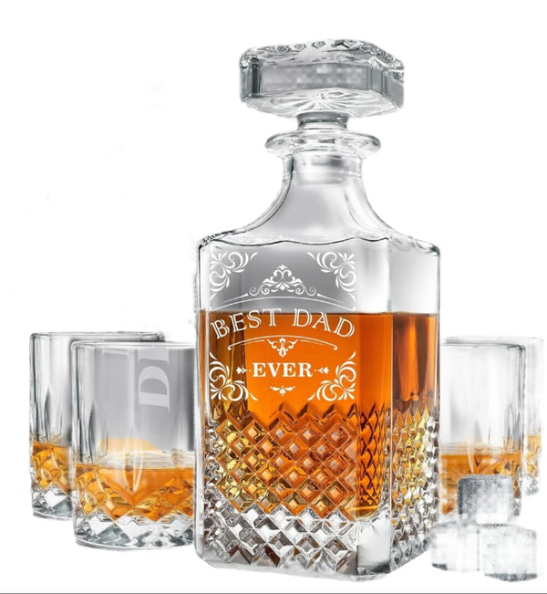 Best Dad Ever - Unique Engraved Whiskey Decanter Set